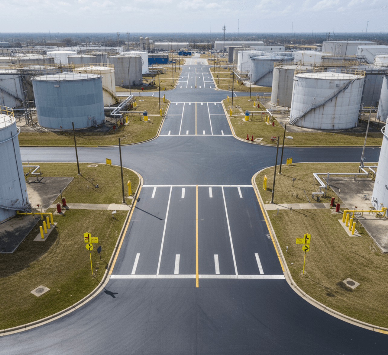 Bright industrial striping with signage in Pasadena Texas